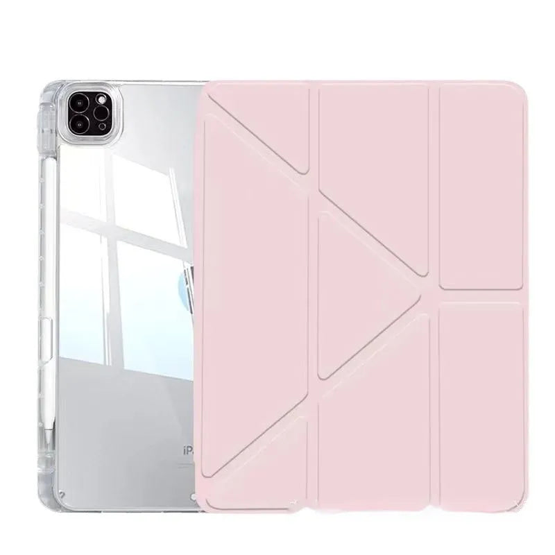 Transparent acrylic iPad case with a magnetic folding stand in light purple colour
