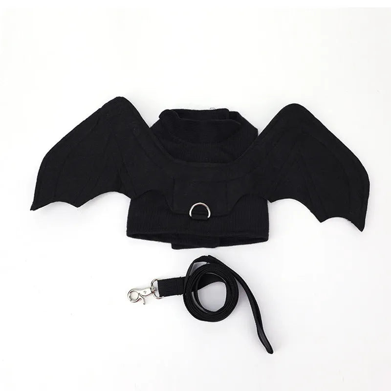 Black bat wing Halloween costume accessory for dogs on grass