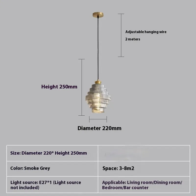 Modern simple pendant drop light in smoked grey or amber glass for hallway or bedroom.