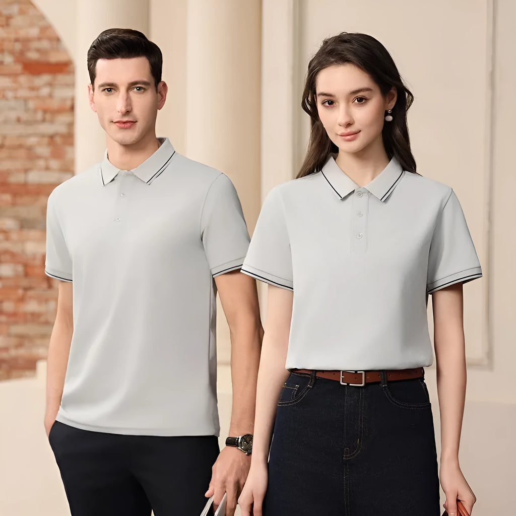 Antibacterial slim fit lapel polo shirt in T800 Solona fabric shown in light blue colour.