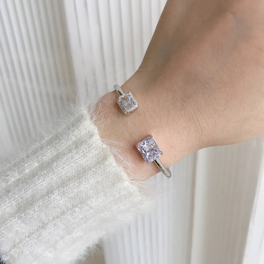 925 sterling silver opening bracelet with quadrilateral geometric detail, 16cm and 18cm sizes