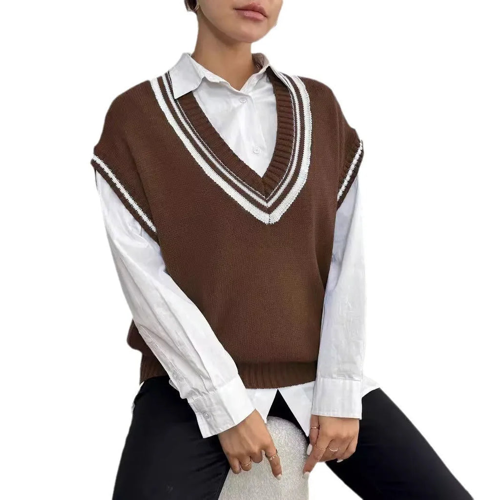 Women's casual vest sweater in college style with loose fit pullover design