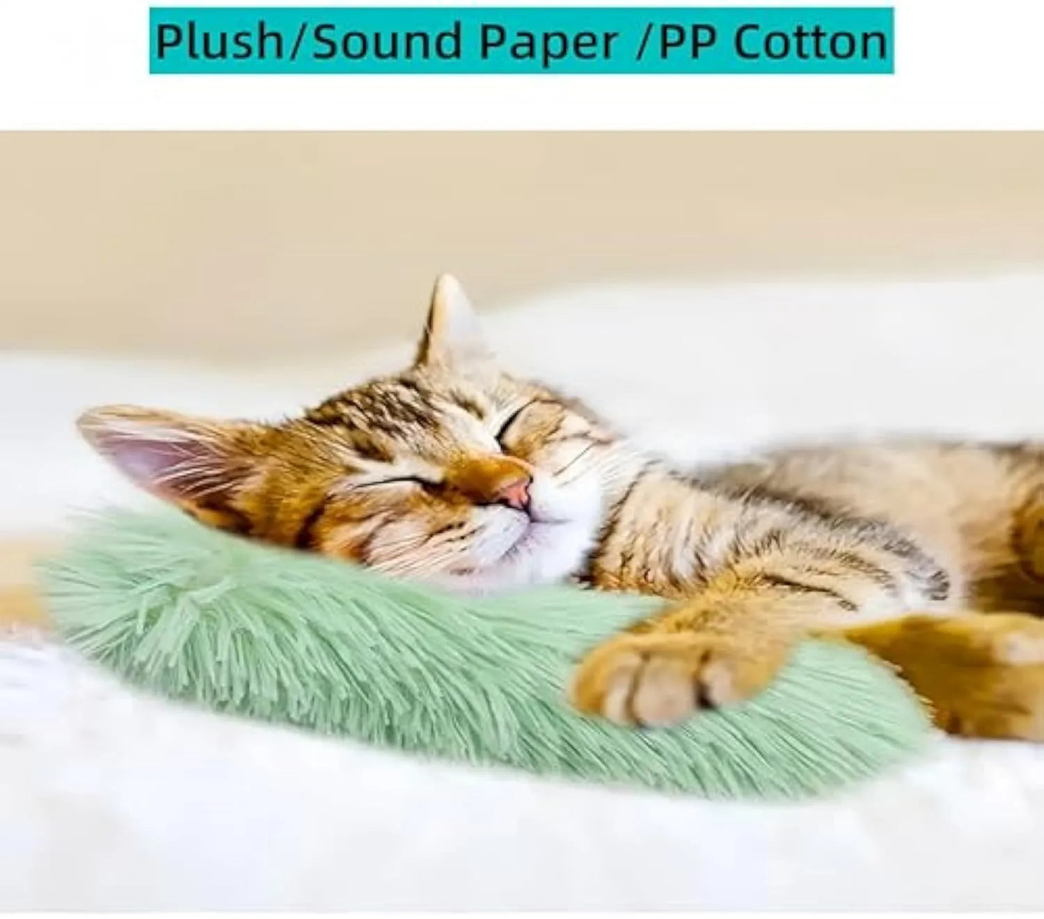 Soft plush interactive cat toy with crinkle sound and catnip filling in assorted bright colours.