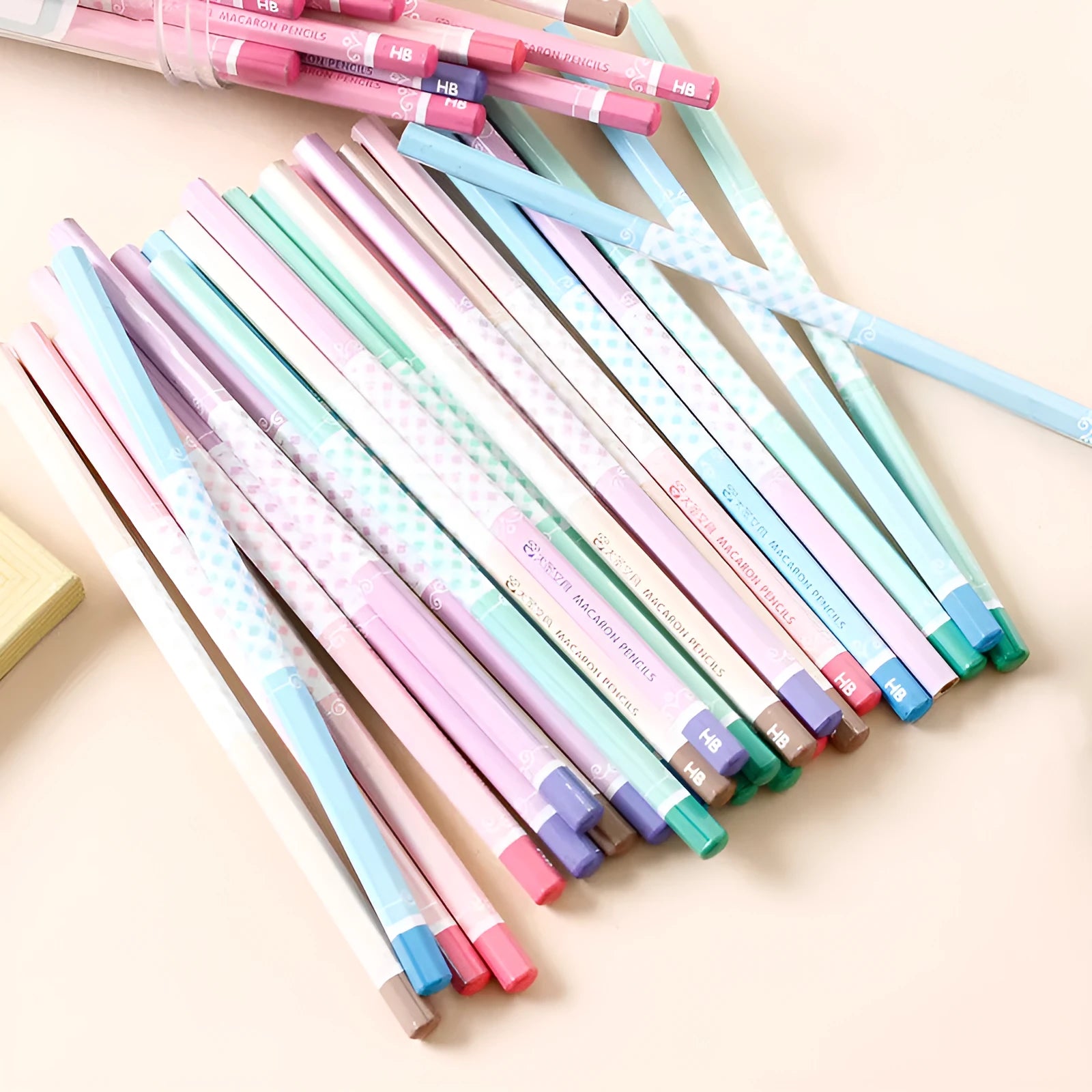 Basswood six-angle thermal transfer pencils in 50-piece barrel packaging