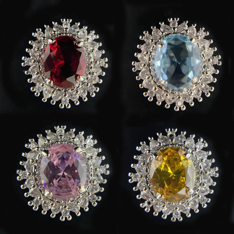 Micro-inlaid zirconium 18K plated women's flower ring in pink diamond colour on copper base