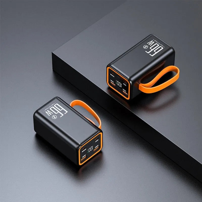 Black and white 20000mAh fast charge power bank measuring 95x52x47.5mm