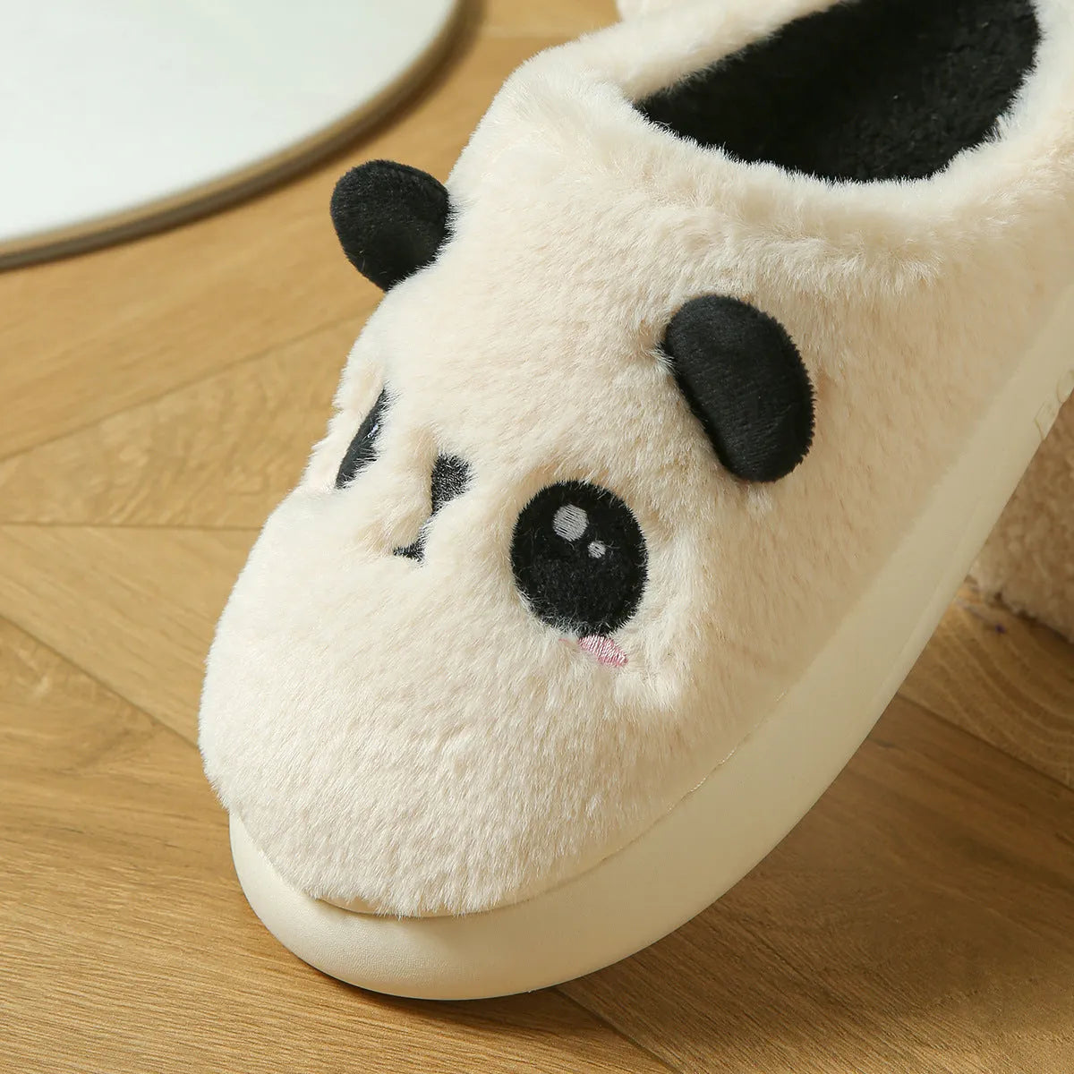 Panda-themed cotton linen toe ring slippers with non-slip PVC soles