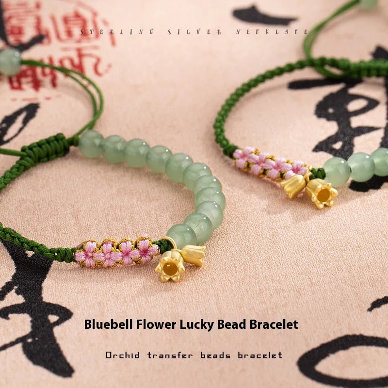 Red rope hand-woven bracelet with lily design and floral elements for women
