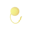 Colourful cat toy ball with attached rope and internal bell for kitten play