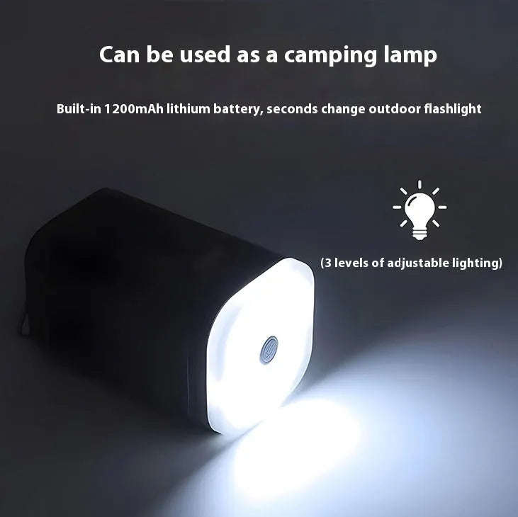 Compact multifunctional camping air pump with integrated LED light and USB charging port