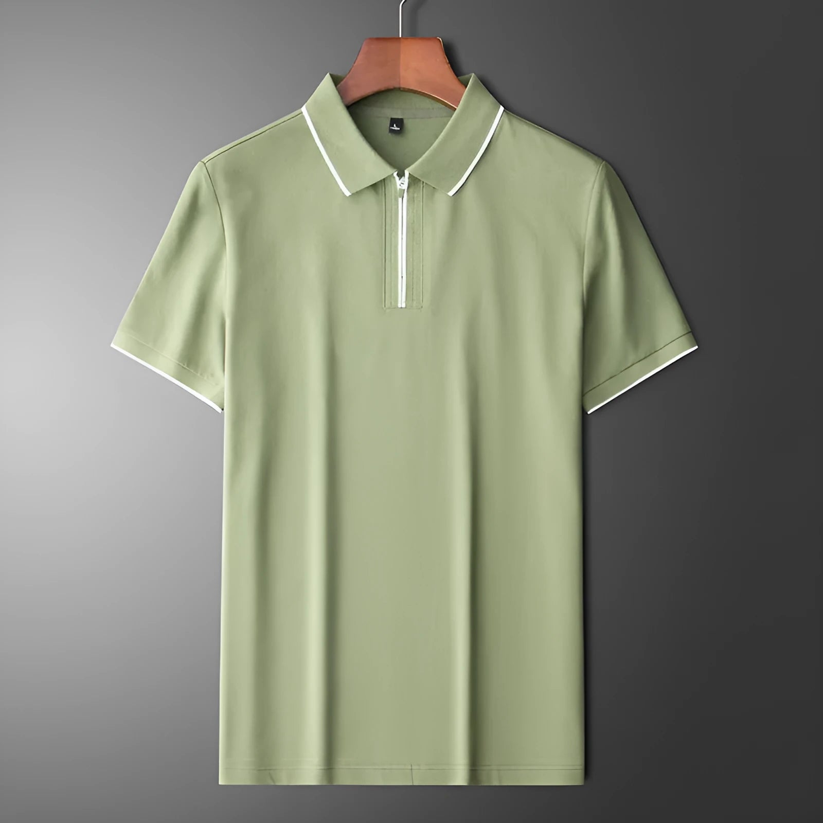 Men's slim fit lapel-collar short sleeve top in a cotton blend fabric, shown in graphite gray.