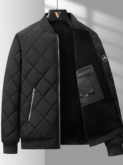 Warm insulated winter jacket with stylish rhombic design, available in khaki and black colors