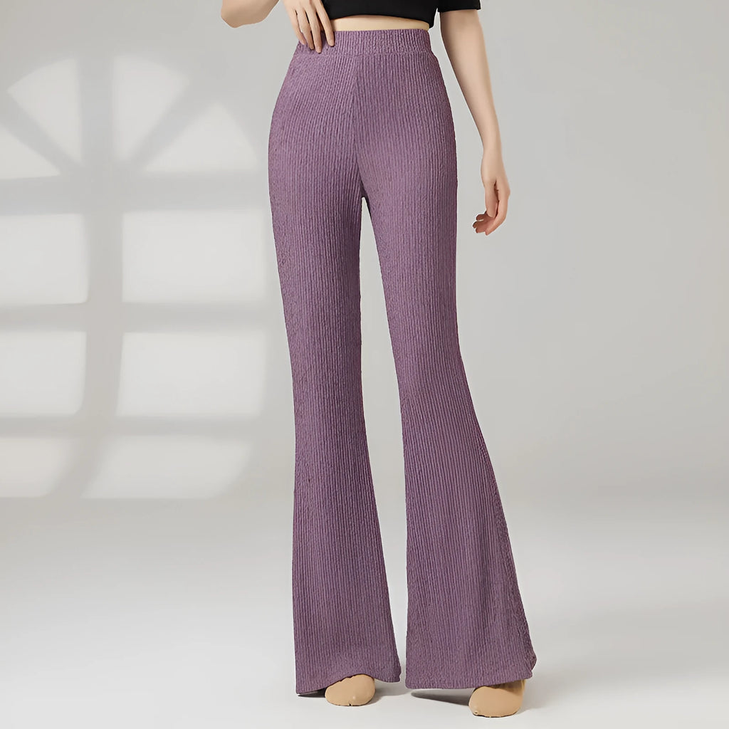 Women's solid colour classical dance practice pants in polyester, shown in beige apricot.