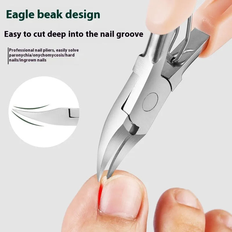 Bevel nail groove clippers in black, red, blue, pink, and white colours made from plastic stainless steel.