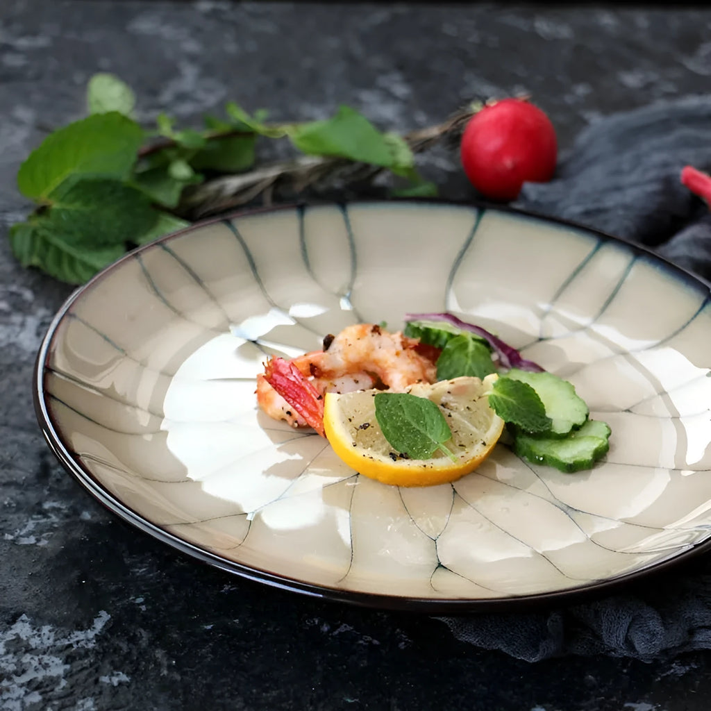 Japanese style porcelain round plate with underglaze colour, 21cm or 27.8cm diameter, flat or deep plate option