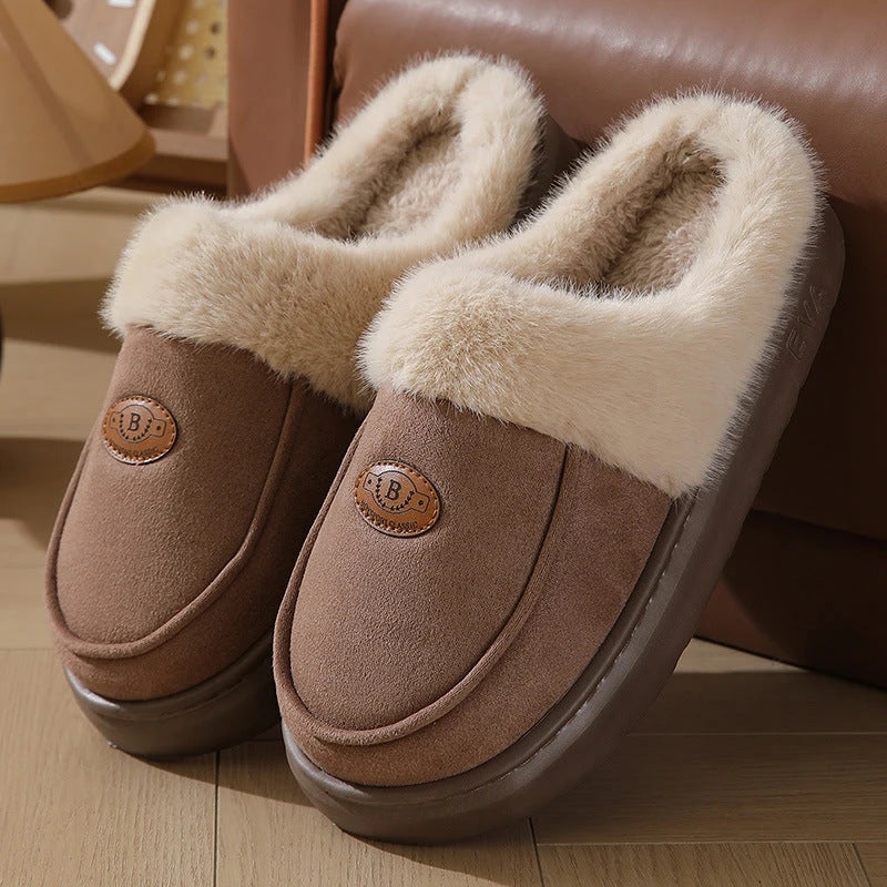 Cozy suede slippers for men with plush lining, non-slip sole, and versatile indoor/outdoor design