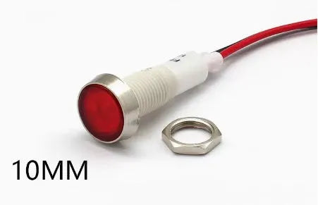10mm waterproof indicator light with stainless steel edge in multiple colour options on a white background.