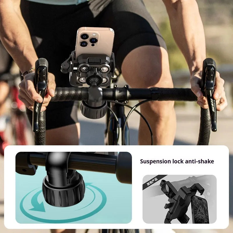 Black aluminum alloy motorcycle phone navigation bracket with shock absorber mount