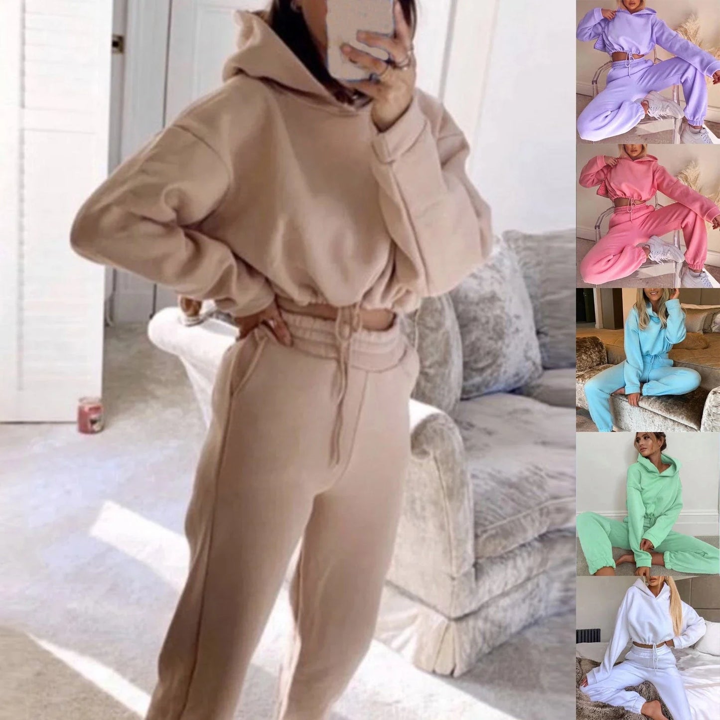 Stylish Women's 2-Piece Tracksuit Set with Hoodie in a variety of vibrant colors including pink, purple, black, blue, and more