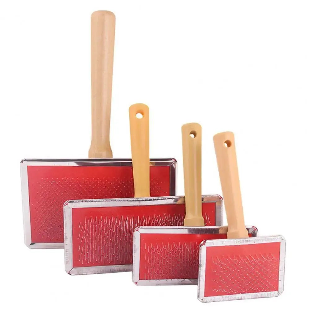 Stainless steel pet grooming comb with wooden handle for dogs and cats, four sizes available