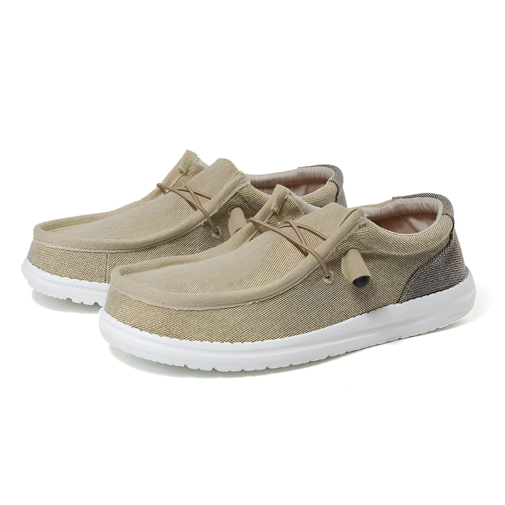 Men's green and orange canvas casual shoes with mosaic pattern detailing and rubber soles