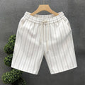Men's black and white striped fleece-lined casual shorts with elastic waistband