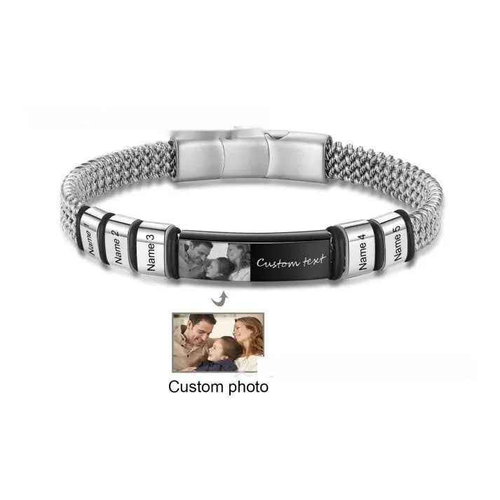 Titanium steel bracelet with leather rope design featuring lettering beads and heart charms