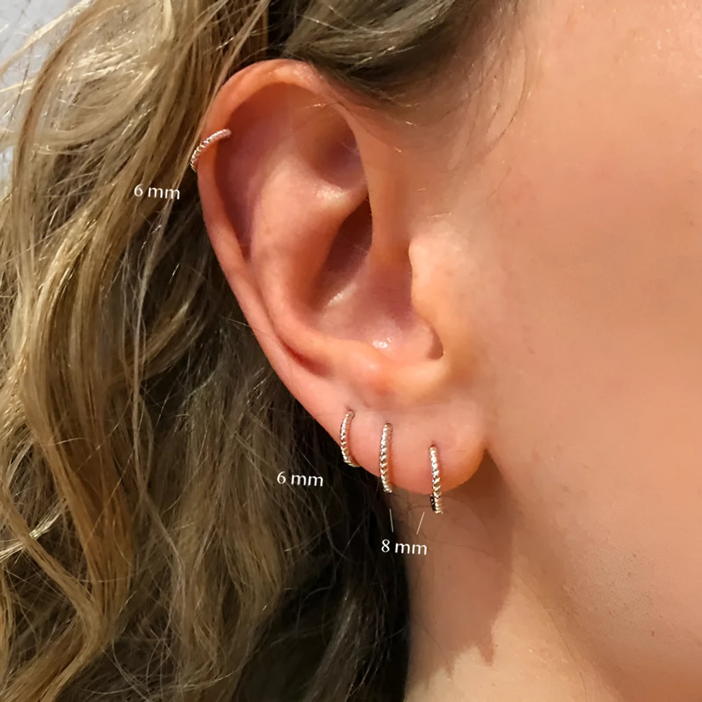 S925 sterling silver twisted string round ring earrings in gold and white gold finishes