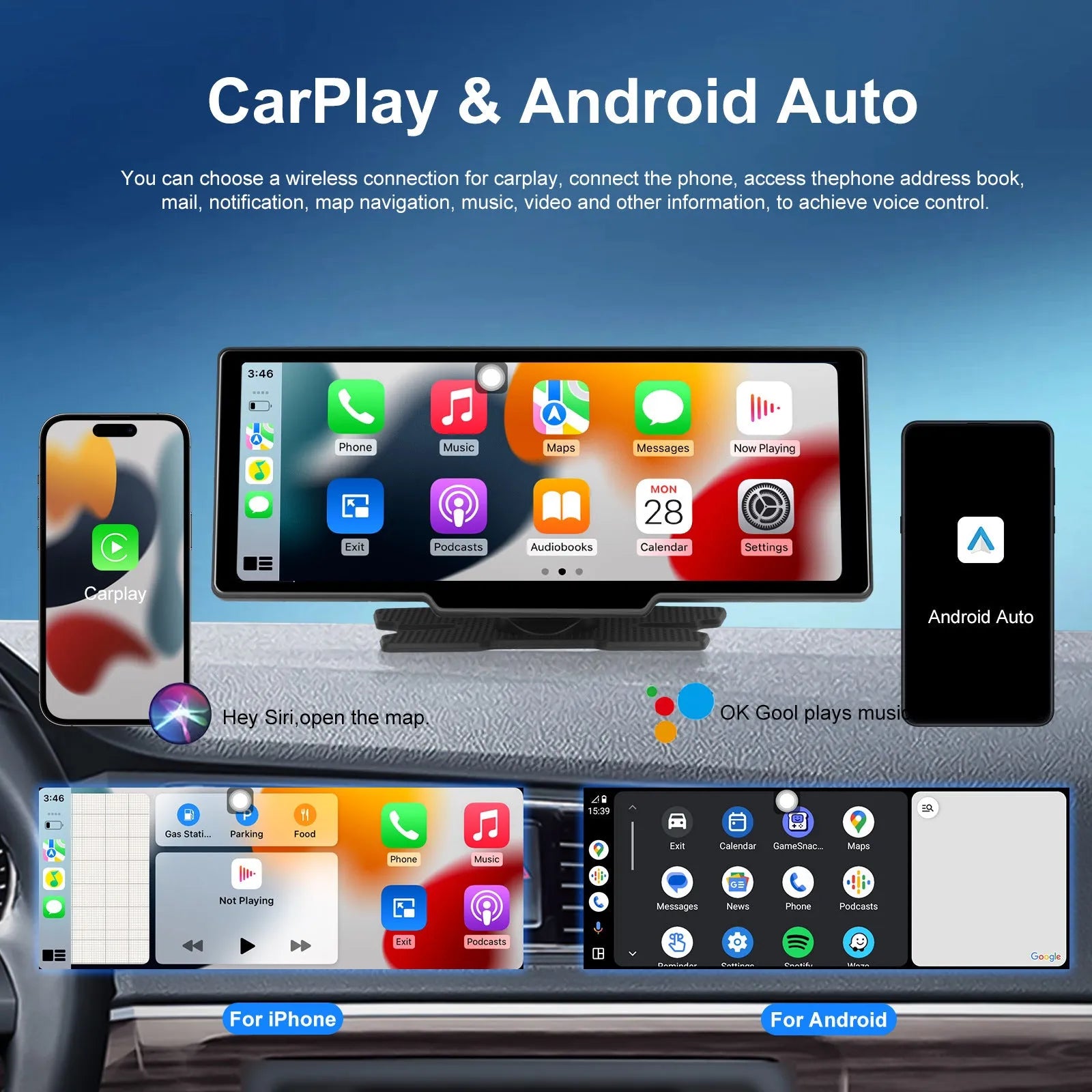 10.26-inch car digital video recorder with rear view camera system on vehicle dashboard