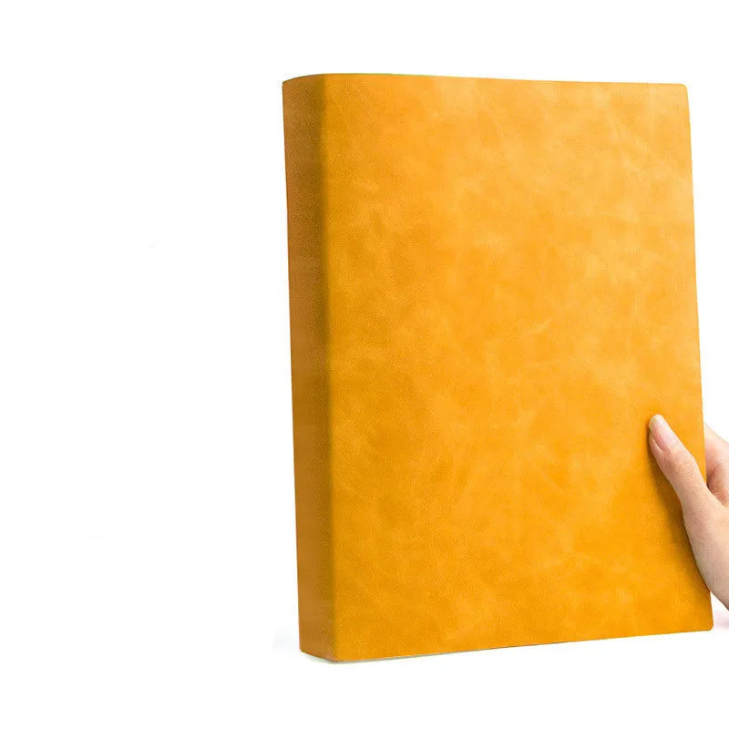 A4 imitation leather notebook showing colour options and interior page layout choices