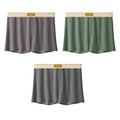 Pack of three pairs of men's solid colour loose fit ice silk nylon underwear on a white background.