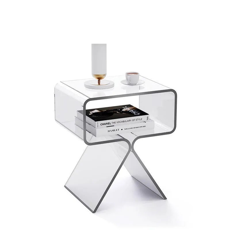 Transparent acrylic side table, 39 x 30 x 45 cm, in transparent white or black for living room sofa and tea use