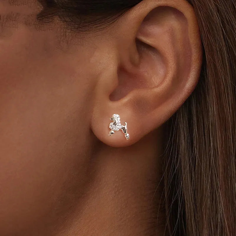 S925 sterling silver Mini Poodle stud earrings for women in colour SCE1895, one pair