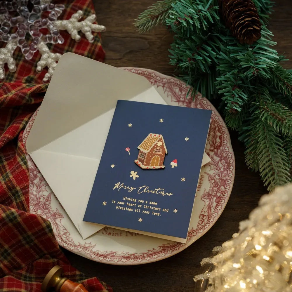 Christmas retro greeting card with simple modern printed design on special paper