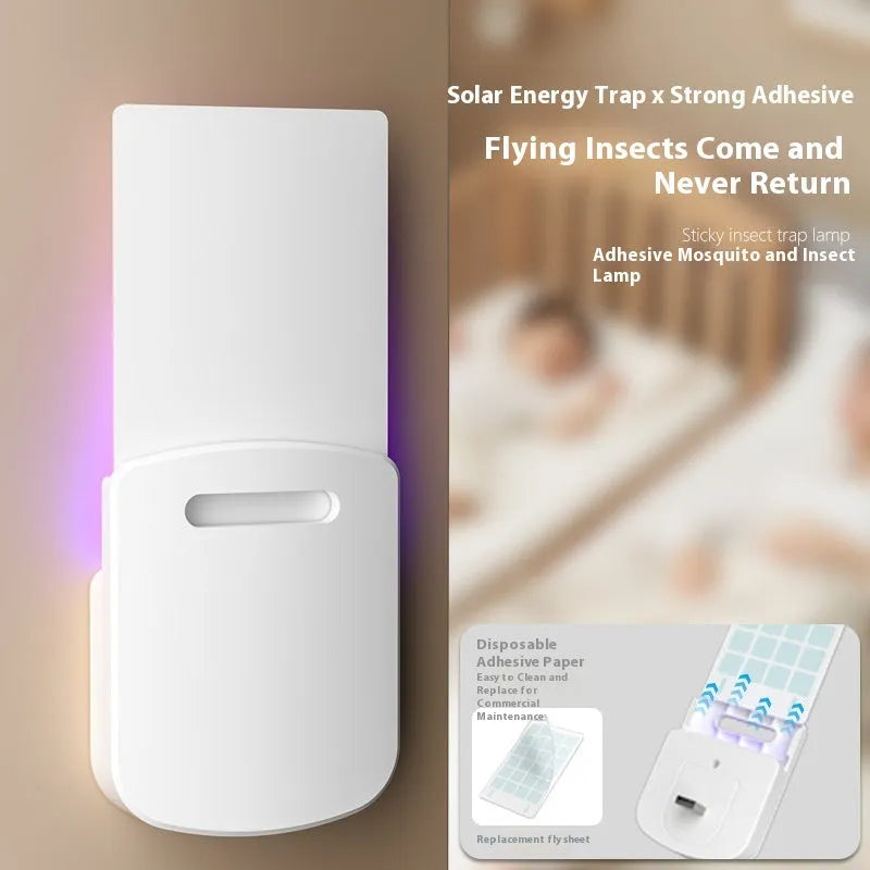 Home UV LED mosquito killer lamp with ABS shell, USB cord, and five adhesive replacement boards