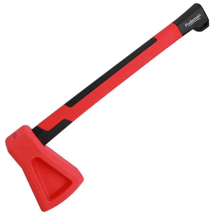 Red plastic axe-shaped muscle trainer for home fitness and strength workouts.