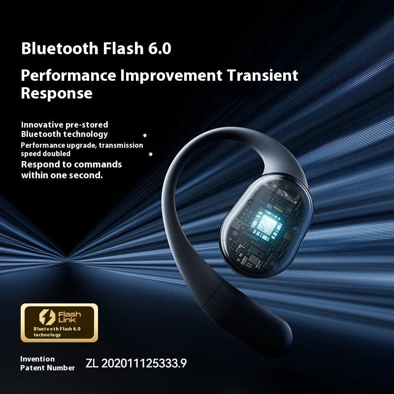 Wireless sports Bluetooth headset with ear hook design in black, plastic construction