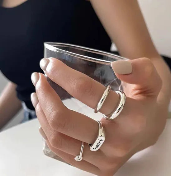 925 sterling silver minimalist ring with adjustable opening for women, Korean-style niche design on white background