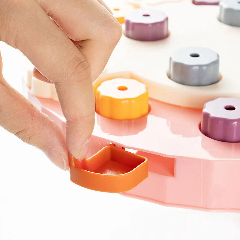 Blue interactive dog feeding toy with slow food plate design for educational mealtime enrichment