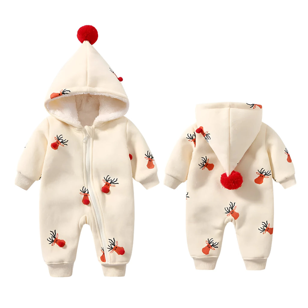 Khaki padded baby crawling clothes with Christmas moose pattern, Korean style one-piece romper
