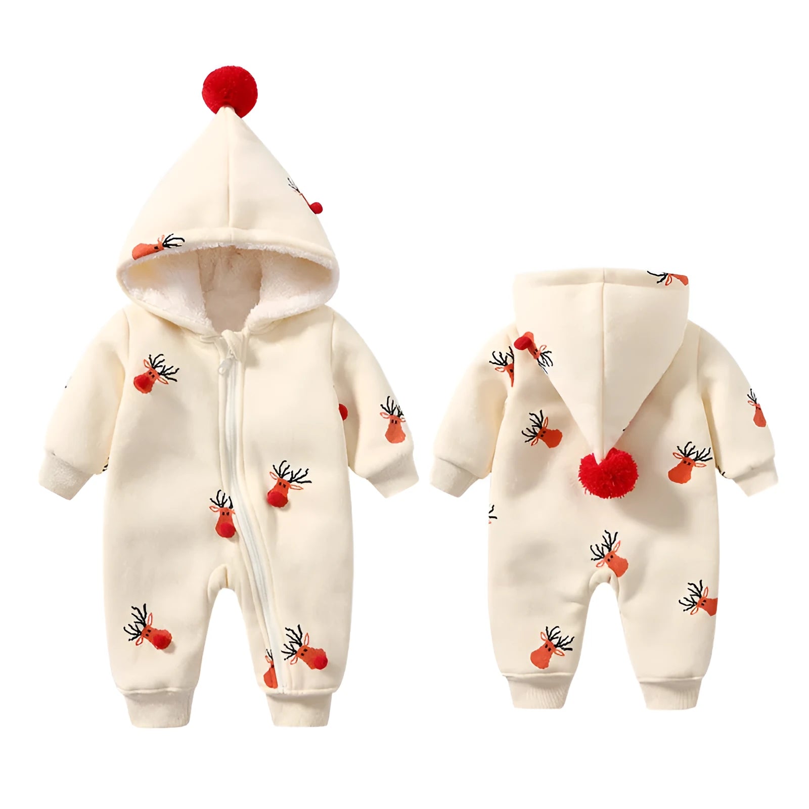 Khaki padded baby crawling clothes with Christmas moose pattern, Korean style one-piece romper