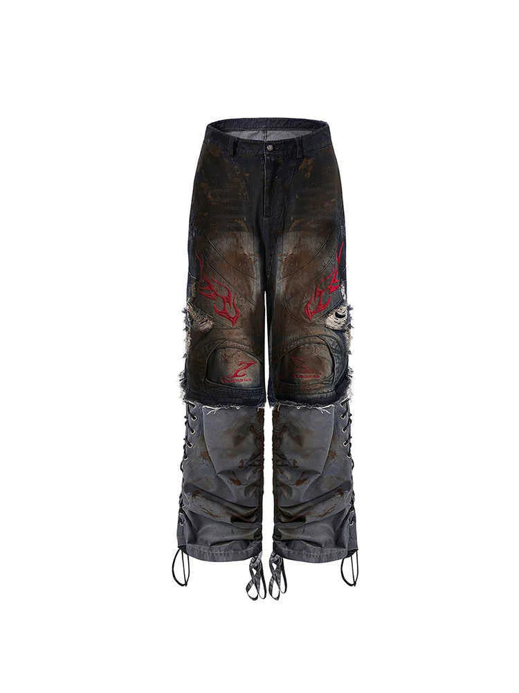 Men's retro jeans with detachable trouser legs in wide-leg loose-fit design