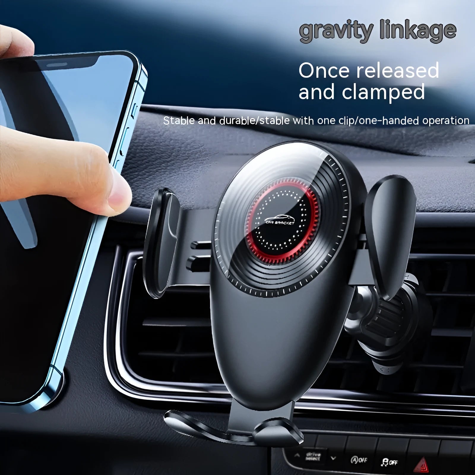 Black universal car air vent mobile phone bracket with mechanical support frame
