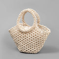 Hand-woven wooden bead beach handbag dumpling shape turmeric colour 13x7x18cm