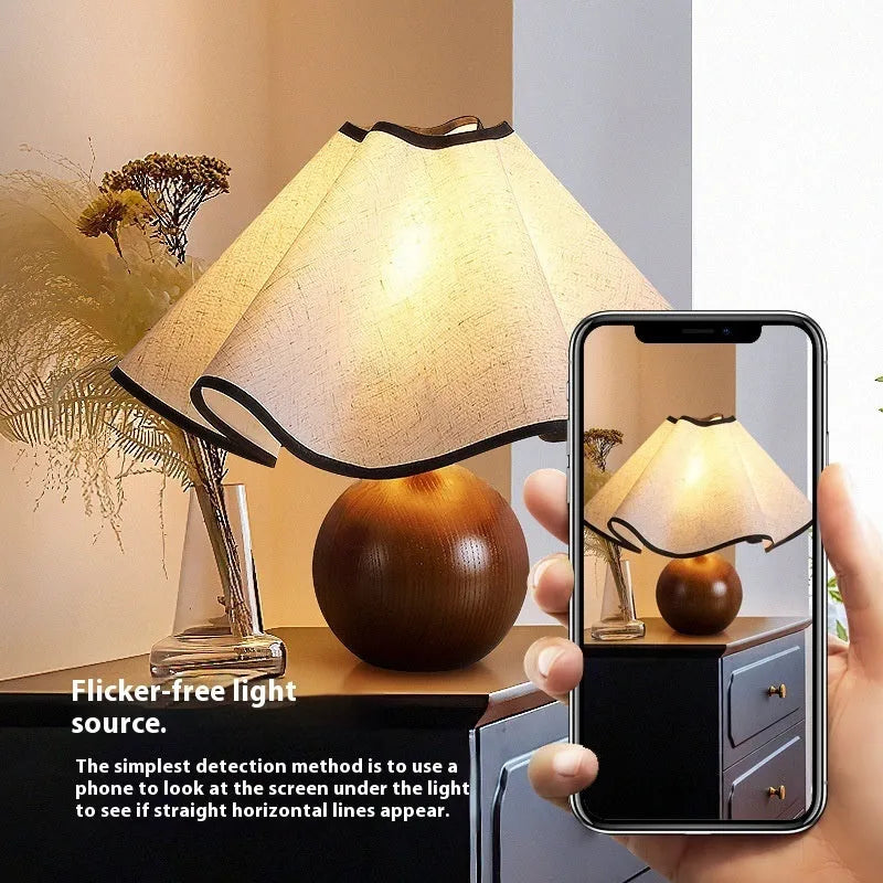 Retro solid wood table lamp with walnut finish and creative petal shade design