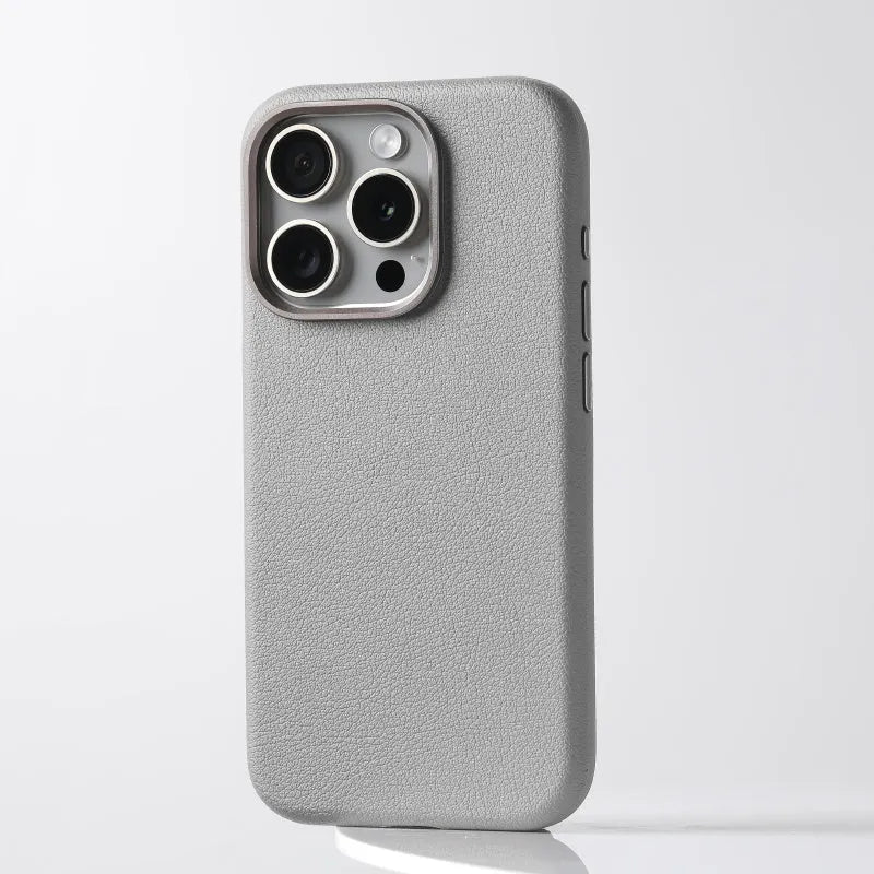 Genuine leather protective cover for iPhone with MagSafe magnetic compatibility
