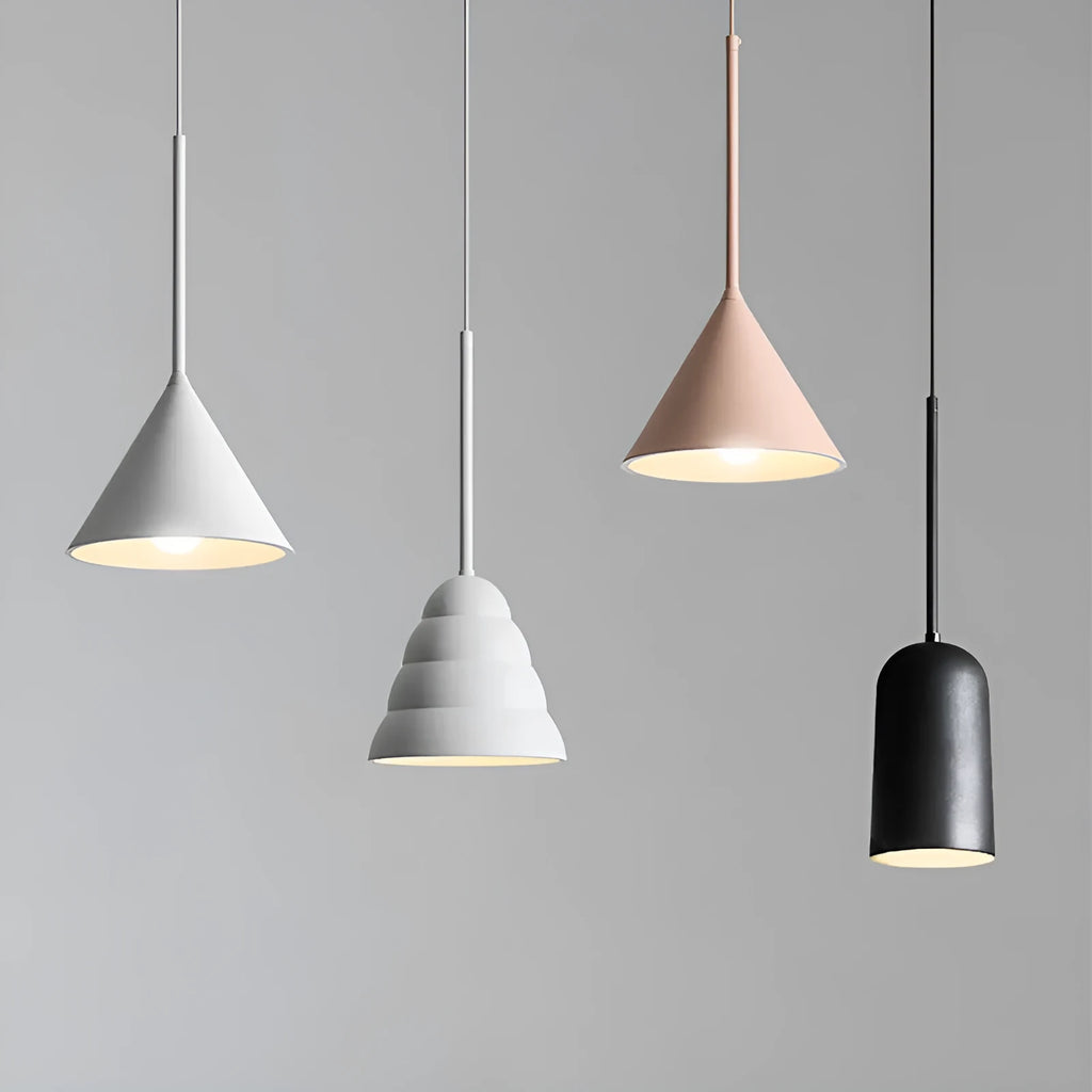 Retro creative hanging line chandelier in white with monochrome warm light, for living room or dining room use.