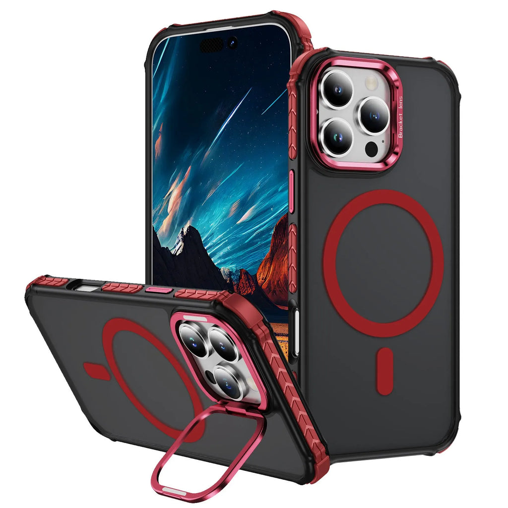 Magnetic skin-feel anti-fall phone case for iPhone 14 Pro, black, with airbag corners and slim profile