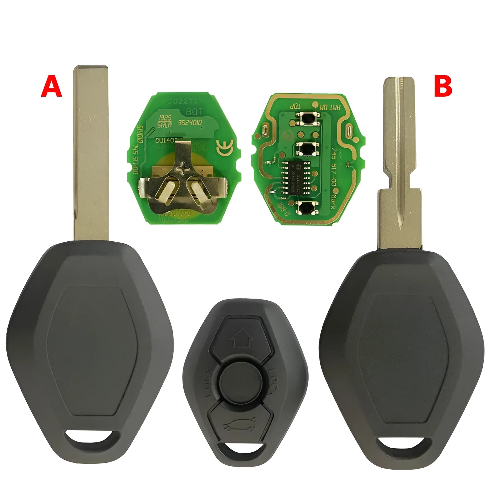 BMW replacement remote key with three buttons and straight blade for 1998-2005 models