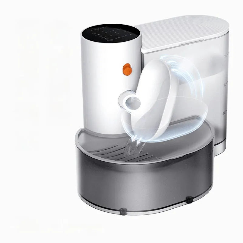 White rechargeable cat water fountain with 3L tank and stainless steel bowl option